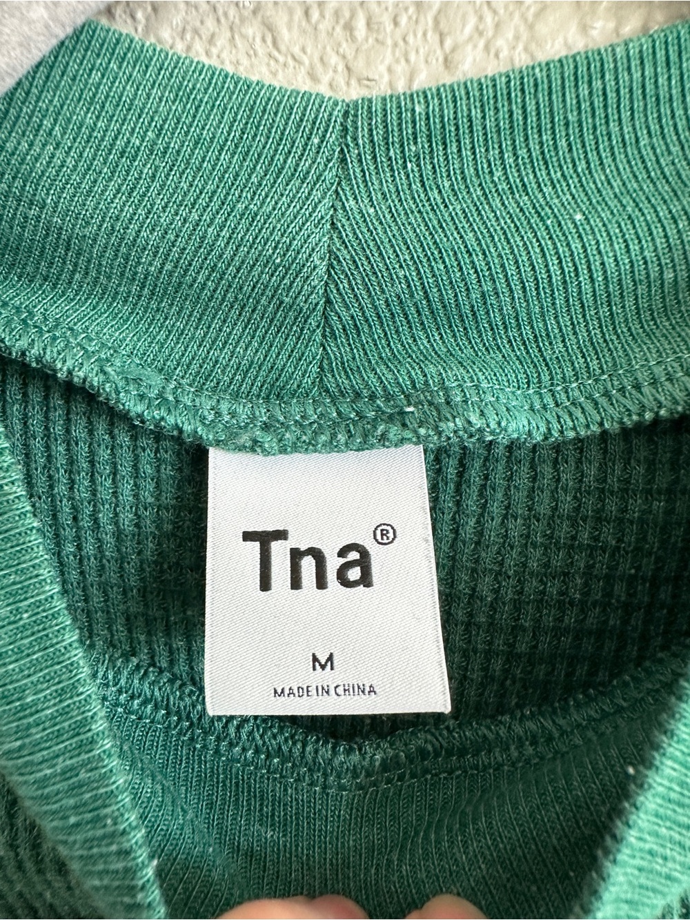Aritzia TNA Green Thermal Cropped Long-Sleeve Mock Neck Top Medium - Picture 2 of 11